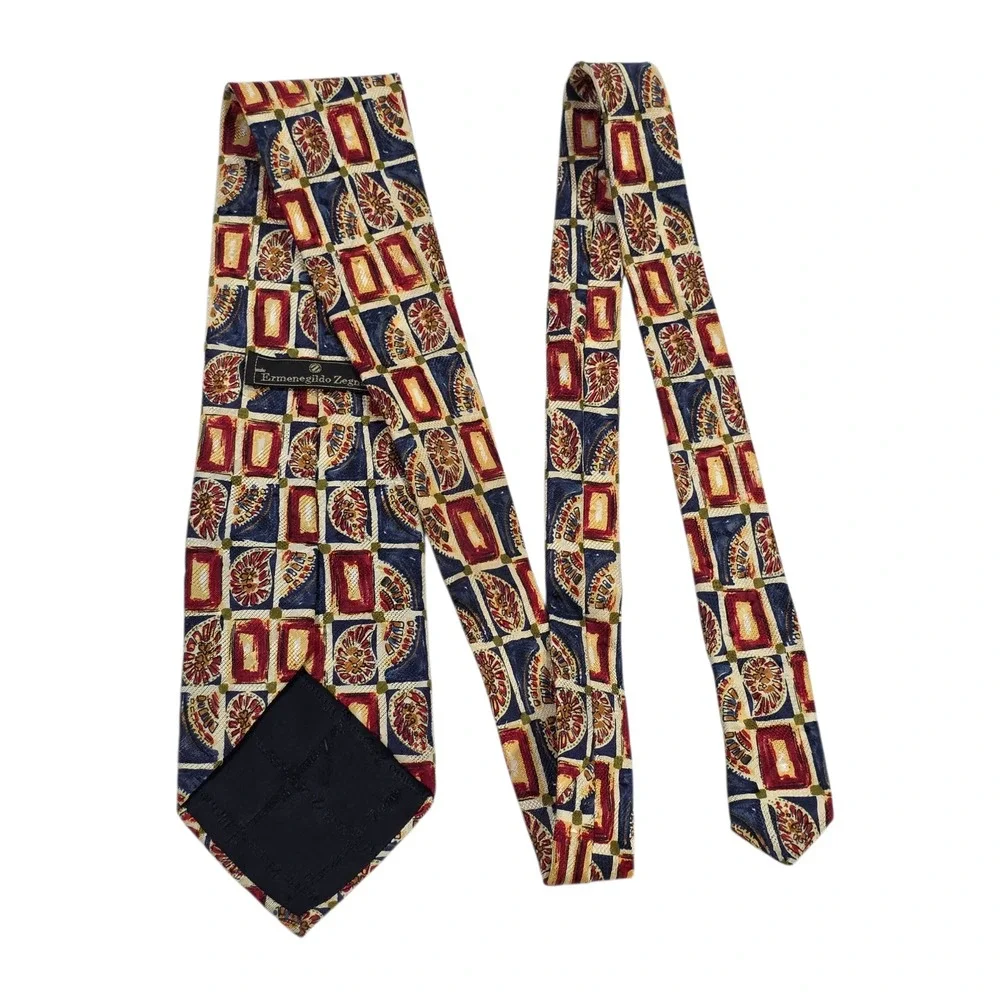 Ermenegildo Zegna Mens‎ Necktie Multicolor Silk Floral Preppy Bohemian Classic